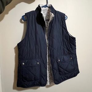 Navy Vest, reversible fuzzy vest